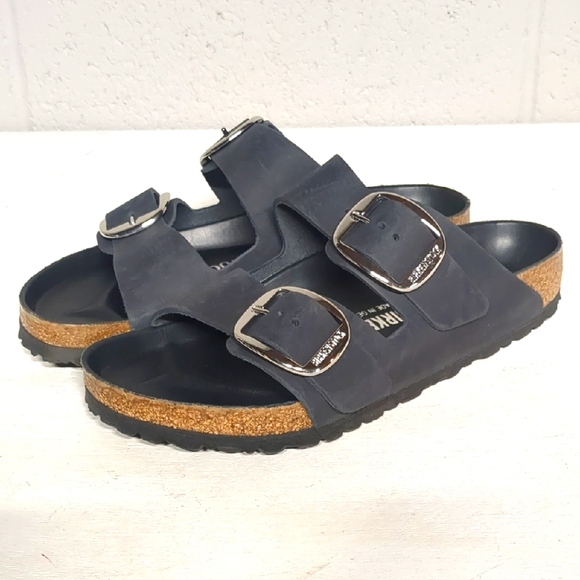 Birkenstock Shoes - Birkenstock Black Leather Arizona Big Buckle Slide Sandal EU 39, U.S. 8/8.5 EUC